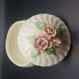 Lovely Trinket Box, Vanity Dish, Ceramic, Colorful flowers, Lidded